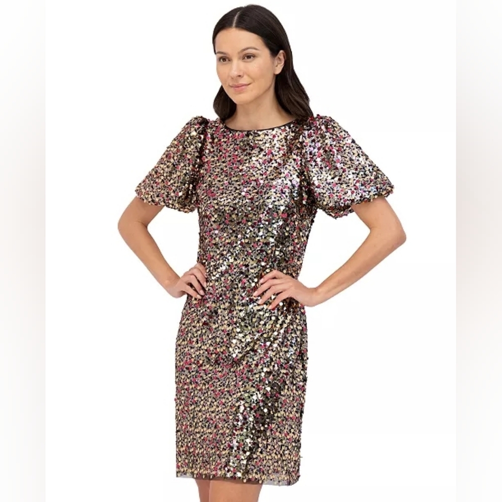 Eliza J Sequined Puff-Sleeve Shift Dress NWT Sz 8